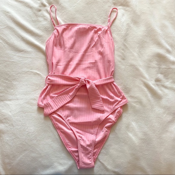 Topshop Other - NWT TOPSHOP Belted One-Piece Ribbed Swimsuit Pink